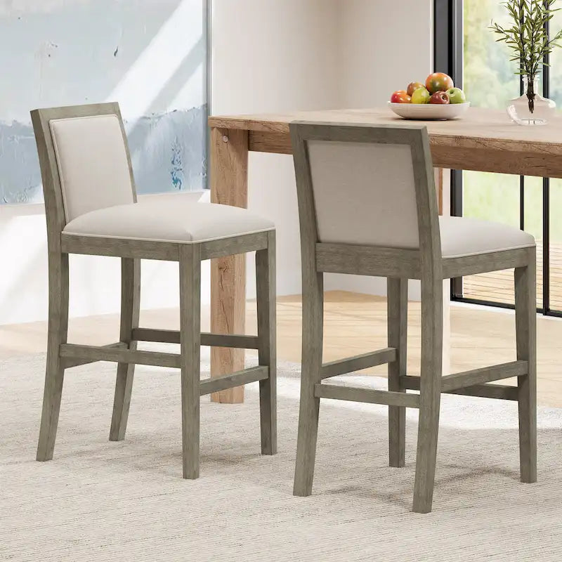Roomfitters Retro Bar Stools, Set of 2 Upholstered 30.5 Bar Height Chairs with Fabric Cushion and Wood Frame
