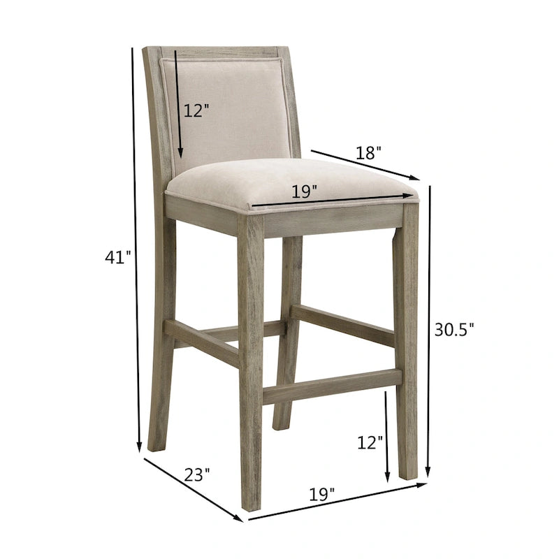 Roomfitters Retro Bar Stools, Set of 2 Upholstered 30.5 Bar Height Chairs with Fabric Cushion and Wood Frame