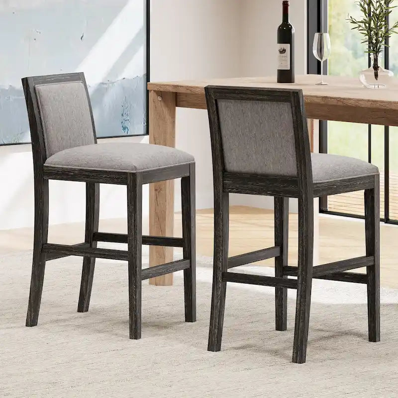 Roomfitters Retro Bar Stools, Set of 2 Upholstered 30.5 Bar Height Chairs with Fabric Cushion and Wood Frame