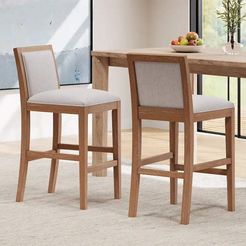 Roomfitters Retro Bar Stools, Set of 2 Upholstered 30.5 Bar Height Chairs with Fabric Cushion and Wood Frame
