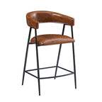Roomfitters 26 PU Upholstered Counter Stools, Set of 2 Bar Height Chairs with Iron Frame, Backrest, Footrest and Arms, Brown