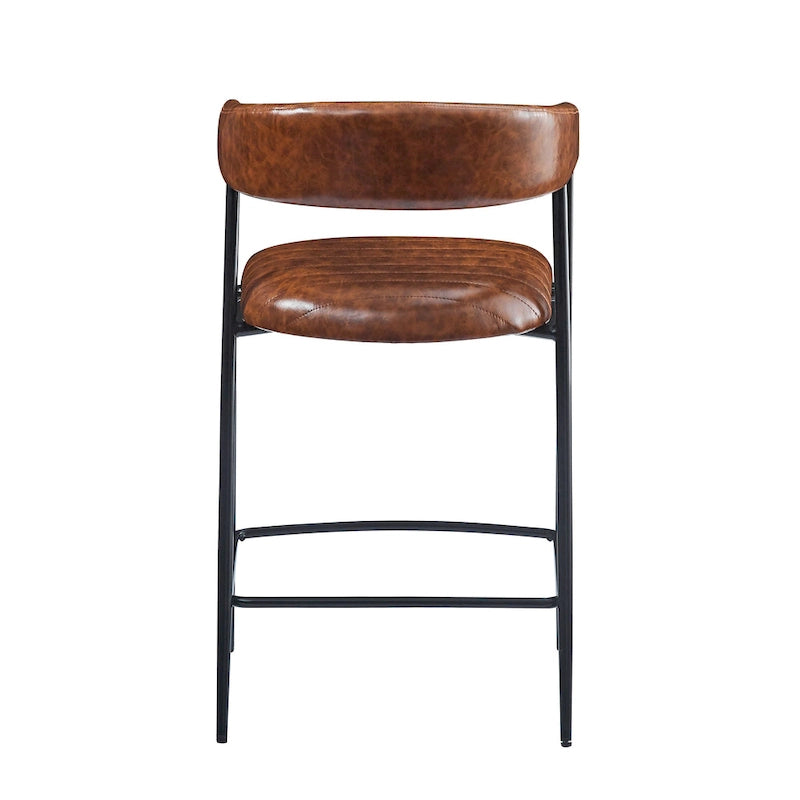 Roomfitters 26 PU Upholstered Counter Stools, Set of 2 Bar Height Chairs with Iron Frame, Backrest, Footrest and Arms, Brown