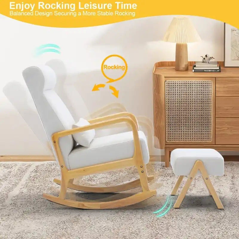 EROMMY 25.2 Wide Reclining Rocker Chair with Ottoman - High Back Rocking Chair, Soft Linen Fabric, Ergonomic Design