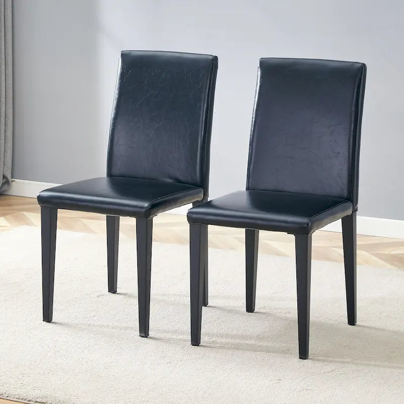 Leather Dining Chair Set of 2 High Back Armless Side Chair Soft Cushion Chair with Metal Legs for Living Room Kitchen