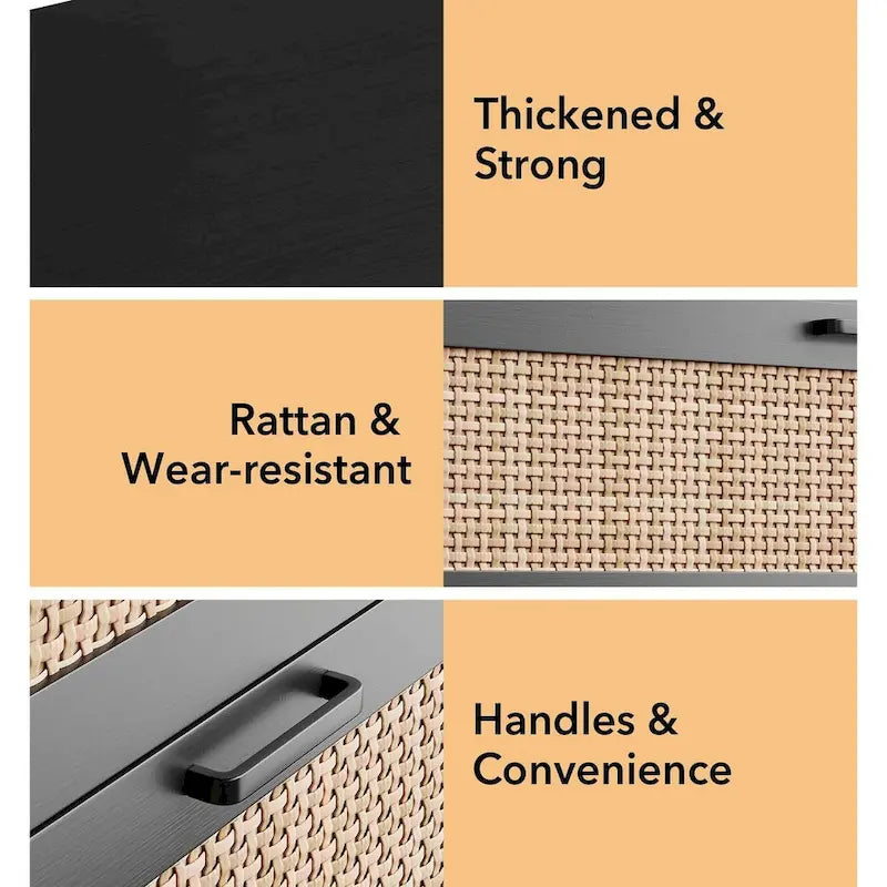 Wood Rattan 4-Drawer Dresser with Power Outlets (31.49"W)