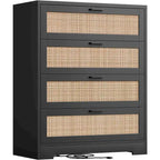 Wood Rattan 4-Drawer Dresser with Power Outlets (31.49"W)