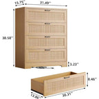 Wood Rattan 4-Drawer Dresser with Power Outlets (31.49"W)