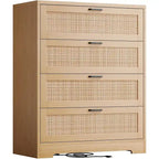 Wood Rattan 4-Drawer Dresser with Power Outlets (31.49"W)