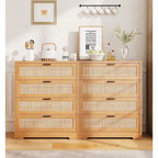 Wood Rattan 4-Drawer Dresser with Power Outlets (31.49"W)