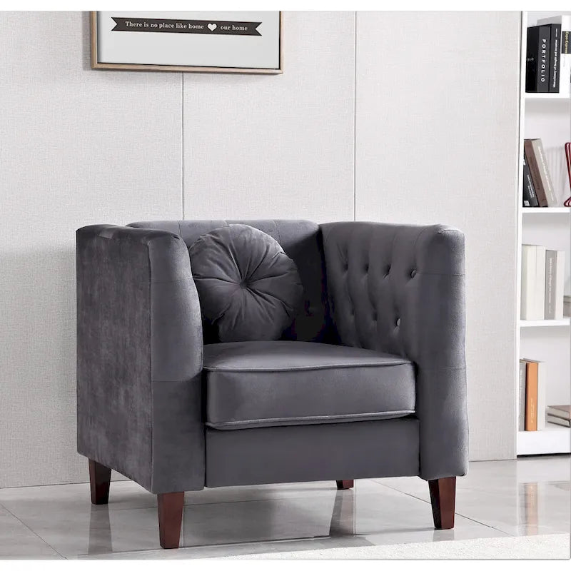 US PRIDE FURNITURE Velvet Classic Chesterfield Chair with Wood legs