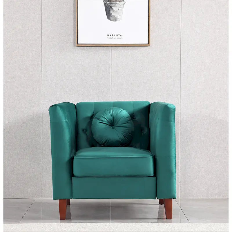US PRIDE FURNITURE Velvet Classic Chesterfield Chair with Wood legs