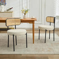XINMICS Mid-Century Modern Dining Chairs, Boucle Upholstered Metal Side Chair with Rattan Cane Back, Set of 2 - set of 2