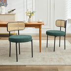 XINMICS Mid-Century Modern Dining Chairs, Boucle Upholstered Metal Side Chair with Rattan Cane Back, Set of 2 - set of 2