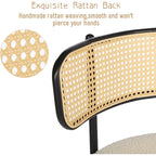 XINMICS Mid-Century Modern Dining Chairs, Boucle Upholstered Metal Side Chair with Rattan Cane Back, Set of 2 - set of 2