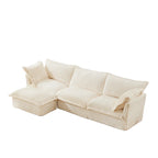 120 Corduroy L-Shaped 3-Seater Sectional with Convertible Ottoman, Removable Slipcover and Cloud-Like Cushions