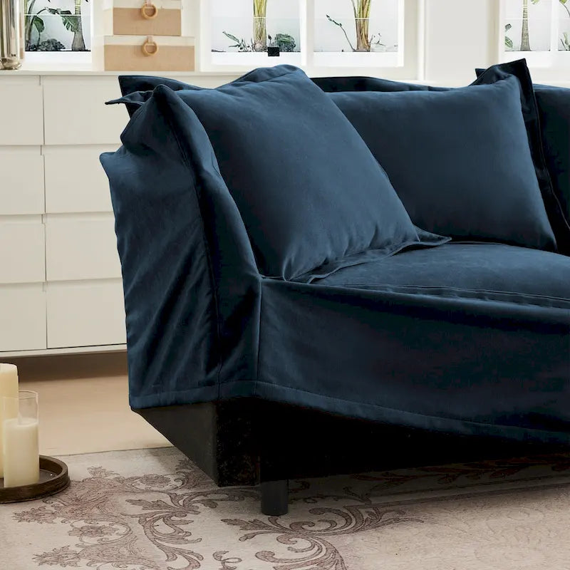 120 Chenille 3-Seater Sofa Set with 3 Ottomans, Sleeper Function & Removable Slipcovers