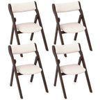 Beige & Dark Brown Folding Chairs - Padded Linen Seat (Set of 2/4)