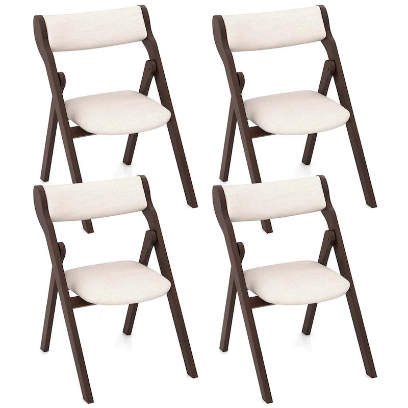 Beige & Dark Brown Folding Chairs - Padded Linen Seat (Set of 2/4)