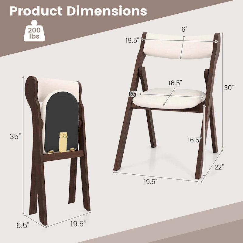 Beige & Dark Brown Folding Chairs - Padded Linen Seat (Set of 2/4)