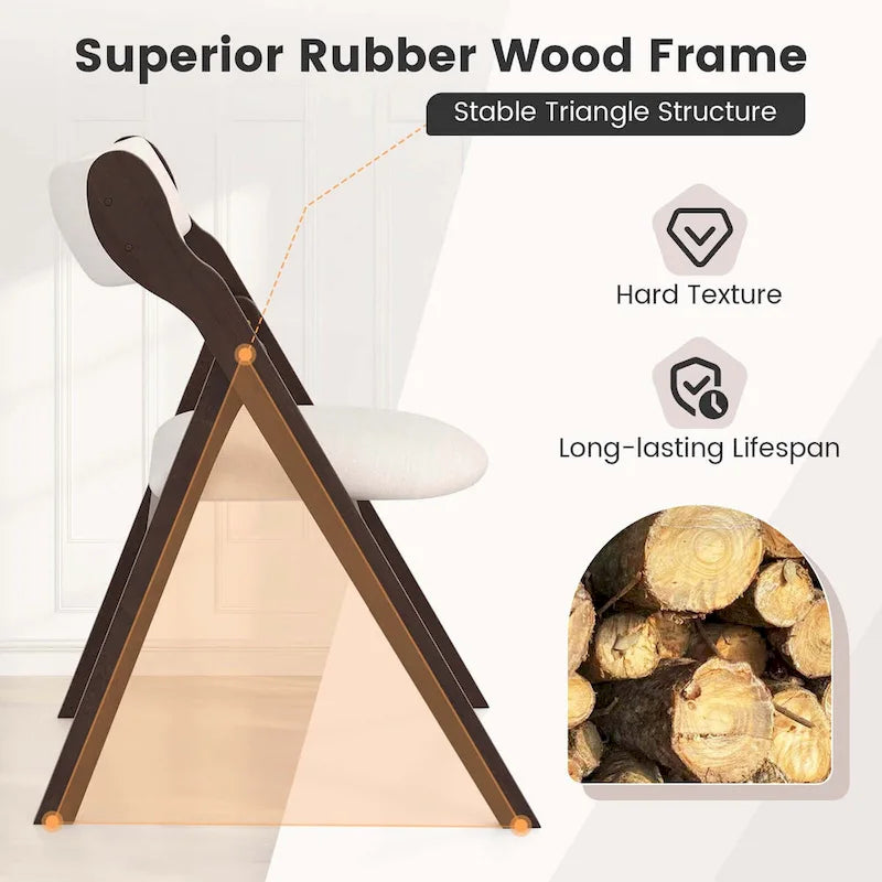 Beige & Dark Brown Folding Chairs - Padded Linen Seat (Set of 2/4)