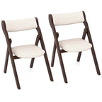 Beige & Dark Brown Folding Chairs - Padded Linen Seat (Set of 2/4)