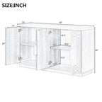 Vintage Fluted 4-Door Sideboard Cabinet - Adjustable Shelves (60")