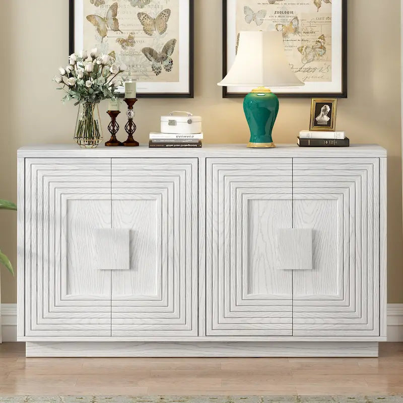 4-Door Vintage Fluted Sideboard Buffet Cabinet with Adjustable Shelves