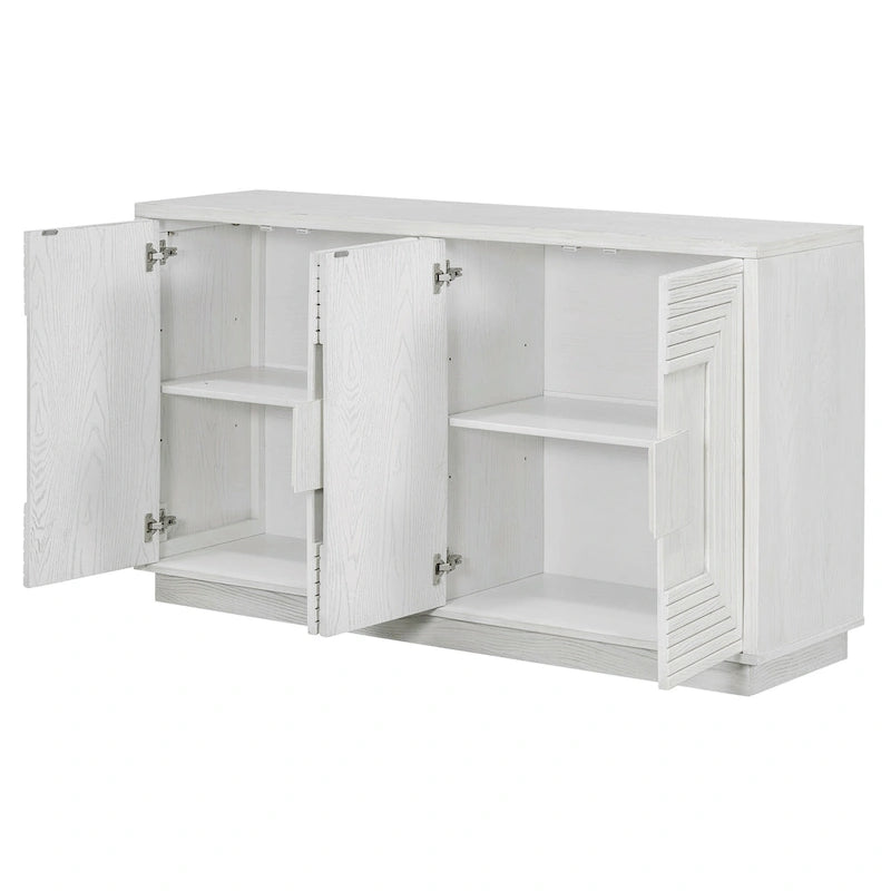 Vintage Fluted 4-Door Sideboard Cabinet - Adjustable Shelves (60")