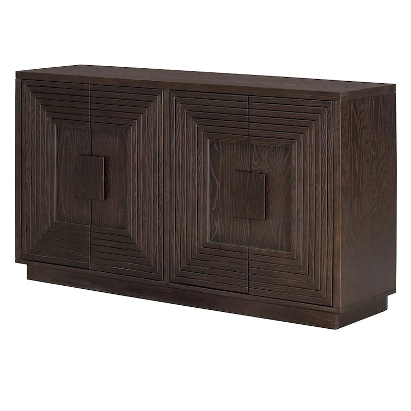 Vintage Fluted 4-Door Sideboard Cabinet - Adjustable Shelves (60")