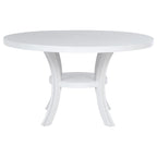 Judy Round Dining Table with Shelf and Flared Legs, White Wood 54 Inch