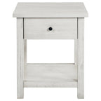 Ayne Side End Table, 1 Drawer, Distressed White Wood, Square 20 Inch