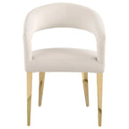 Liano Dining Chair Set of 2, Curved Open Back, Gold Legs, White Fabric