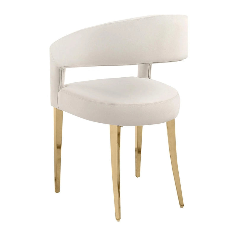 Liano Dining Chair Set of 2, Curved Open Back, Gold Legs, White Fabric