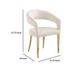 Liano Dining Chair Set of 2, Curved Open Back, Gold Legs, White Fabric