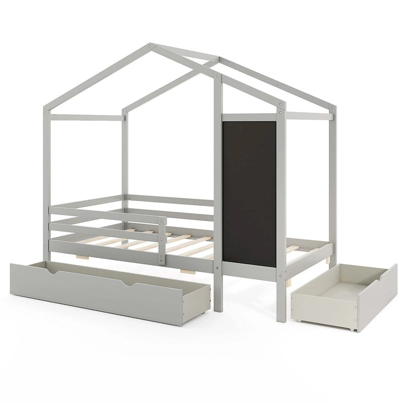 Costway Twin House Bed with 2 Storage Drawers Solid Wood Platform Bed