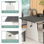7 Piece Dining Table Set for 6, Versatile Kitchen Dining Table Set with Trestle Dining Table and 6 Upholstered Chairs