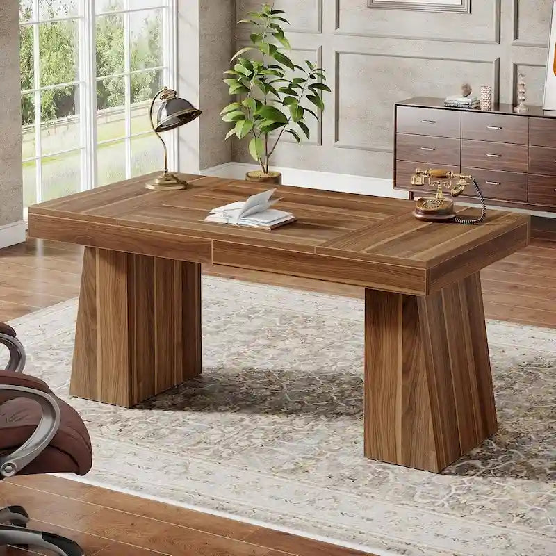 55 Inches Modern Executive Desk, Wood Computer Desk, Business Workstation Desk