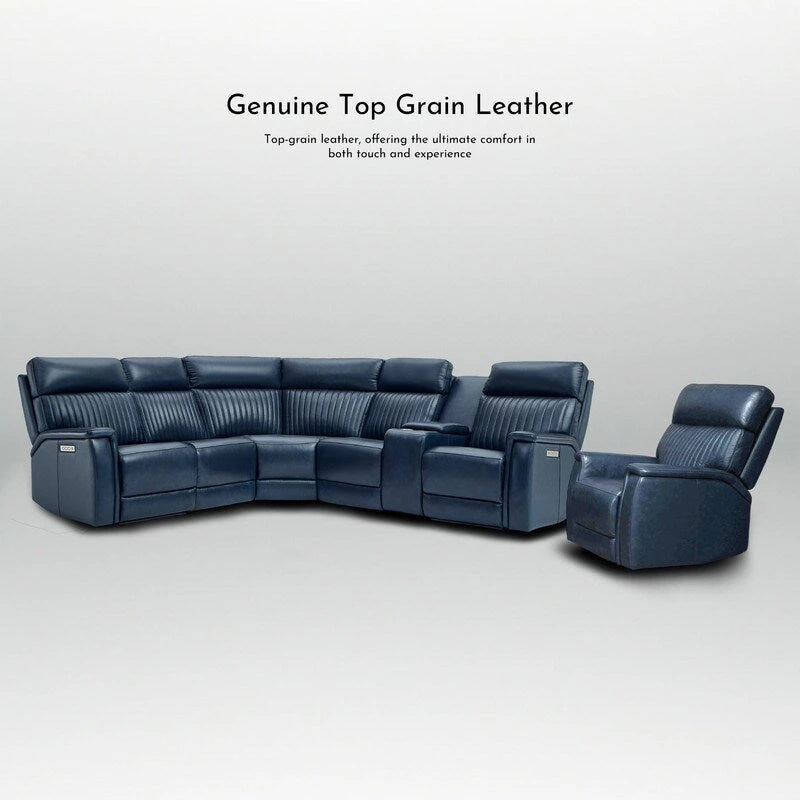 105 W Genuine Leather Power Sectional with Recliner Sofa Set with Triple Power, Single Console, USB&USB-C Ports