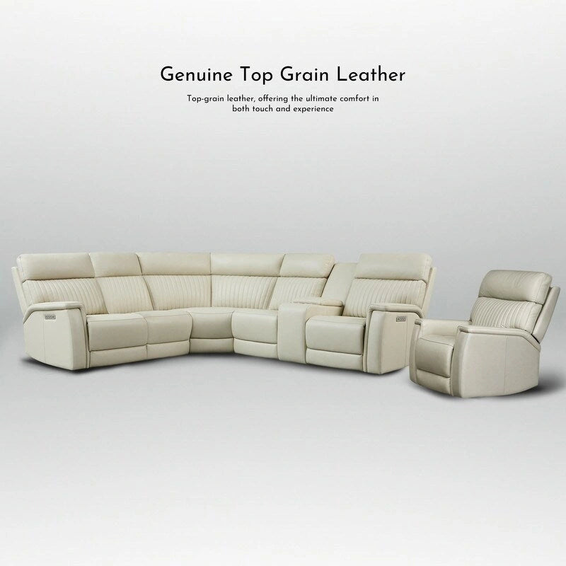 105 W Genuine Leather Power Sectional with Recliner Sofa Set with Triple Power, Single Console, USB&USB-C Ports