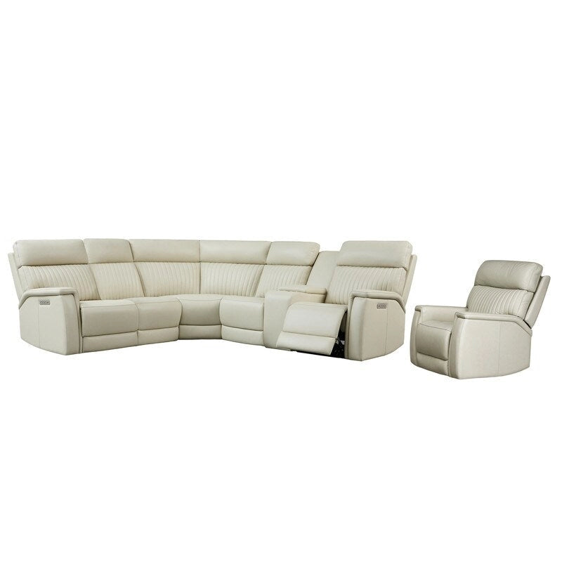 105 W Genuine Leather Power Sectional with Recliner Sofa Set with Triple Power, Single Console, USB&USB-C Ports