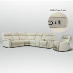 105 W Genuine Leather Power Sectional with Recliner Sofa Set with Triple Power, Single Console, USB&USB-C Ports