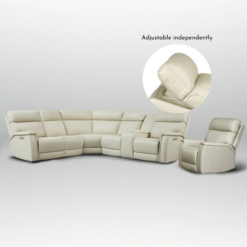 105 W Genuine Leather Power Sectional with Recliner Sofa Set with Triple Power, Single Console, USB&USB-C Ports