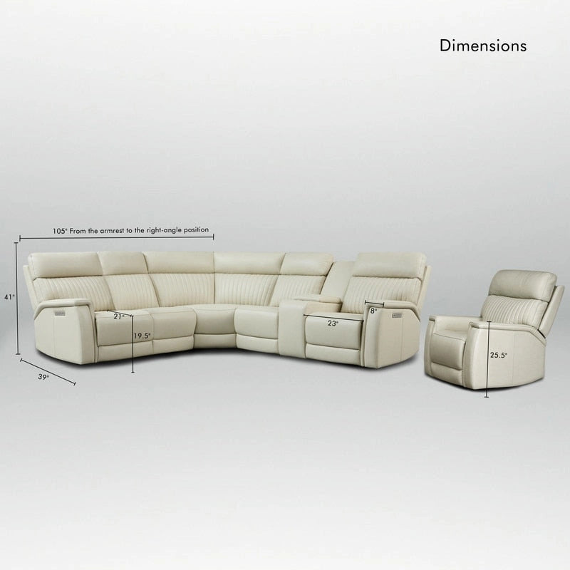 105 W Genuine Leather Power Sectional with Recliner Sofa Set with Triple Power, Single Console, USB&USB-C Ports