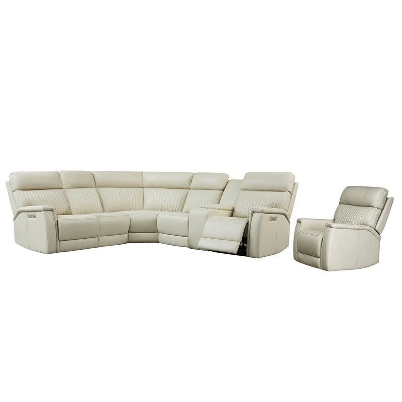 105 W Genuine Leather Power Sectional with Recliner Sofa Set with Triple Power, Single Console, USB&USB-C Ports