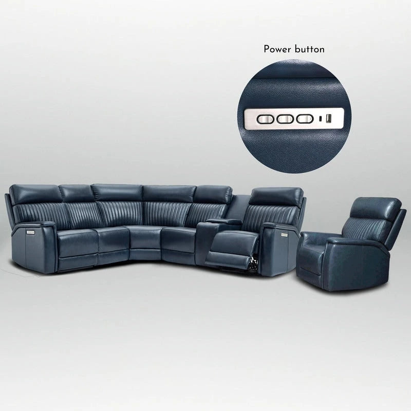 105 W Genuine Leather Power Sectional with Recliner Sofa Set with Triple Power, Single Console, USB&USB-C Ports