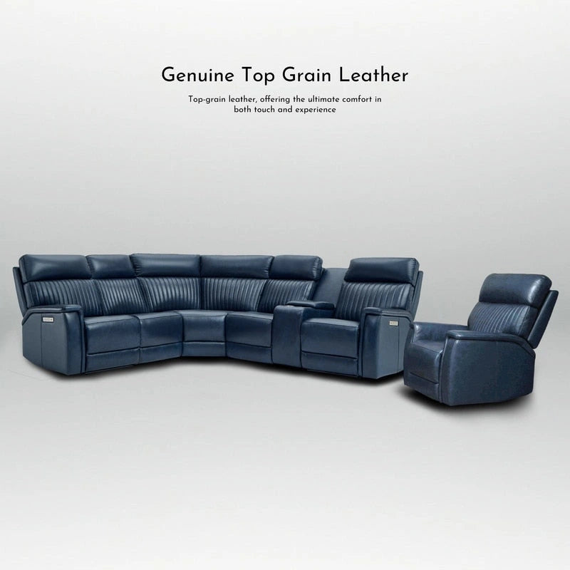 105 W Genuine Leather Power Sectional with Recliner Sofa Set with Triple Power, Single Console, USB&USB-C Ports