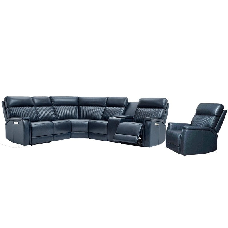 105 W Genuine Leather Power Sectional with Recliner Sofa Set with Triple Power, Single Console, USB&USB-C Ports