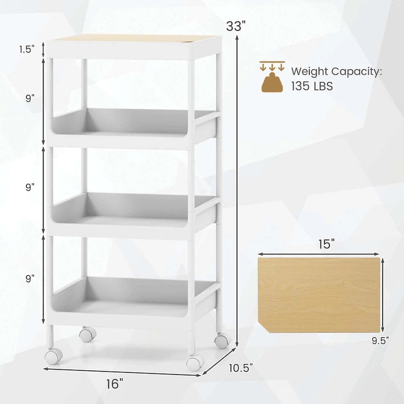 Costway 2PCS 4 Tier Utility Rolling Cart Rolling Storage Cart with - 16x 10.5x 33 (L x W x H)