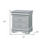 Wood Nightstand with 2 Drawers and Metal Handles