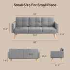 67 Sofa Couch with Soft Armrest Small Sofa Seat with 3 Comfy Pillows3-Seater Couch for Livingroom